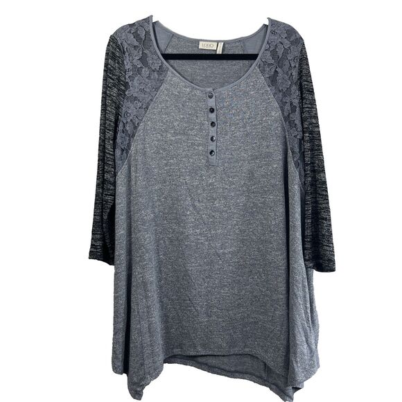 LOGO Lori Goldstein Black Gray 3/4 Sleeve Pockets Color Blocked Lace Size XL - Picture 1 of 10